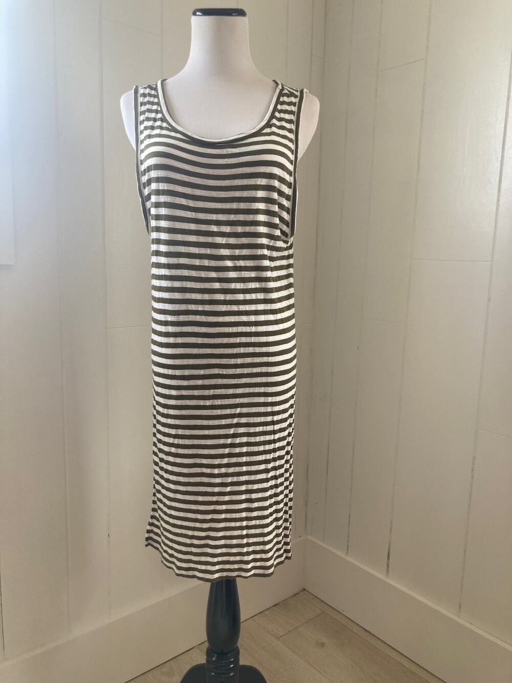 Banana Republic Army Green & White Striped Tunic Top, Size XL